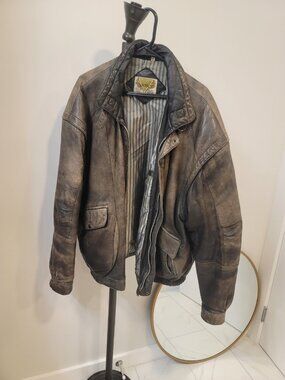 Phase 2 Black Leather Lined Bomber motorcycle Jacket Men’s Size 4XLT